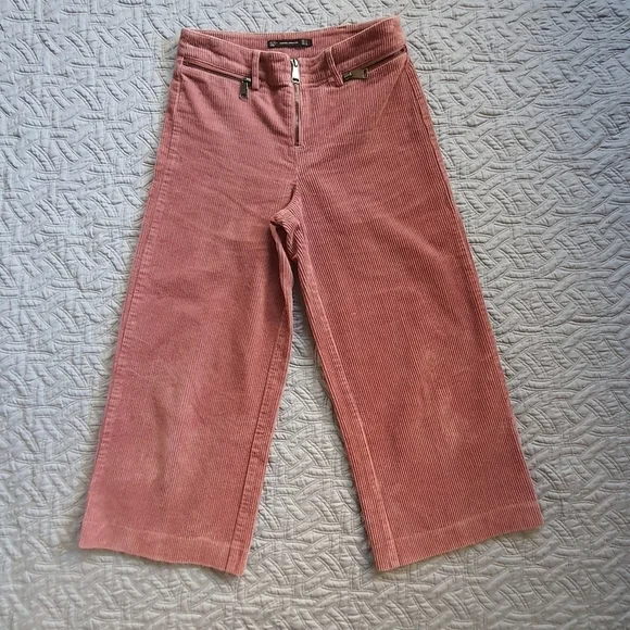 ZARA High Waist Corduroy Culotte Pant Womens S Pink Wide Leg Cropped - Picture 2 of 11